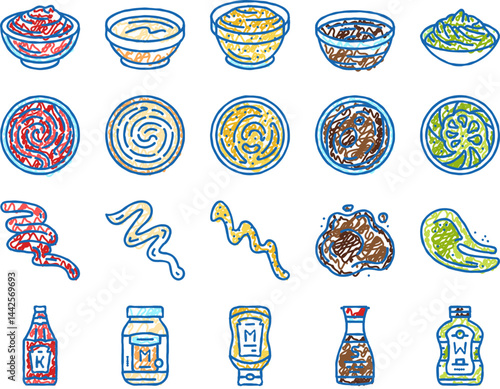 sauce ketchup food mayonnaise icons hand drawn