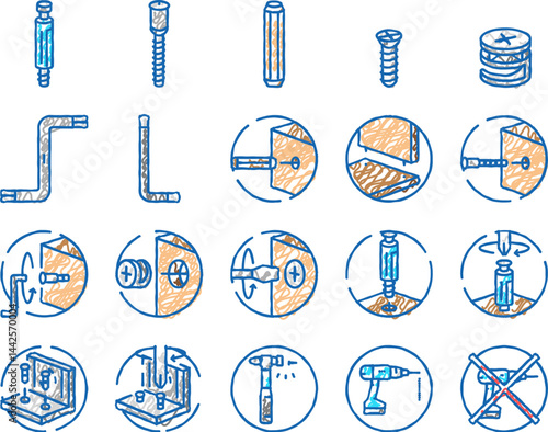 assembly furniture instruction icons hand drawn