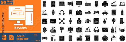 Devices Solid Editable Icons set. Vector illustration in modern thin solid style of devices icons: device, tv, computer, etc