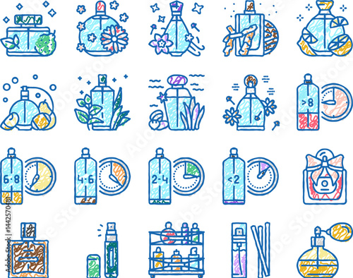 perfumery glass luxury cosmetic icons hand drawn