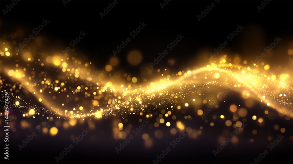 Golden wave of light sparkles creating an enchanting atmosphere at a nighttime event Golden wave of light sparkles creating an enchanting atmosphere at a nighttime event