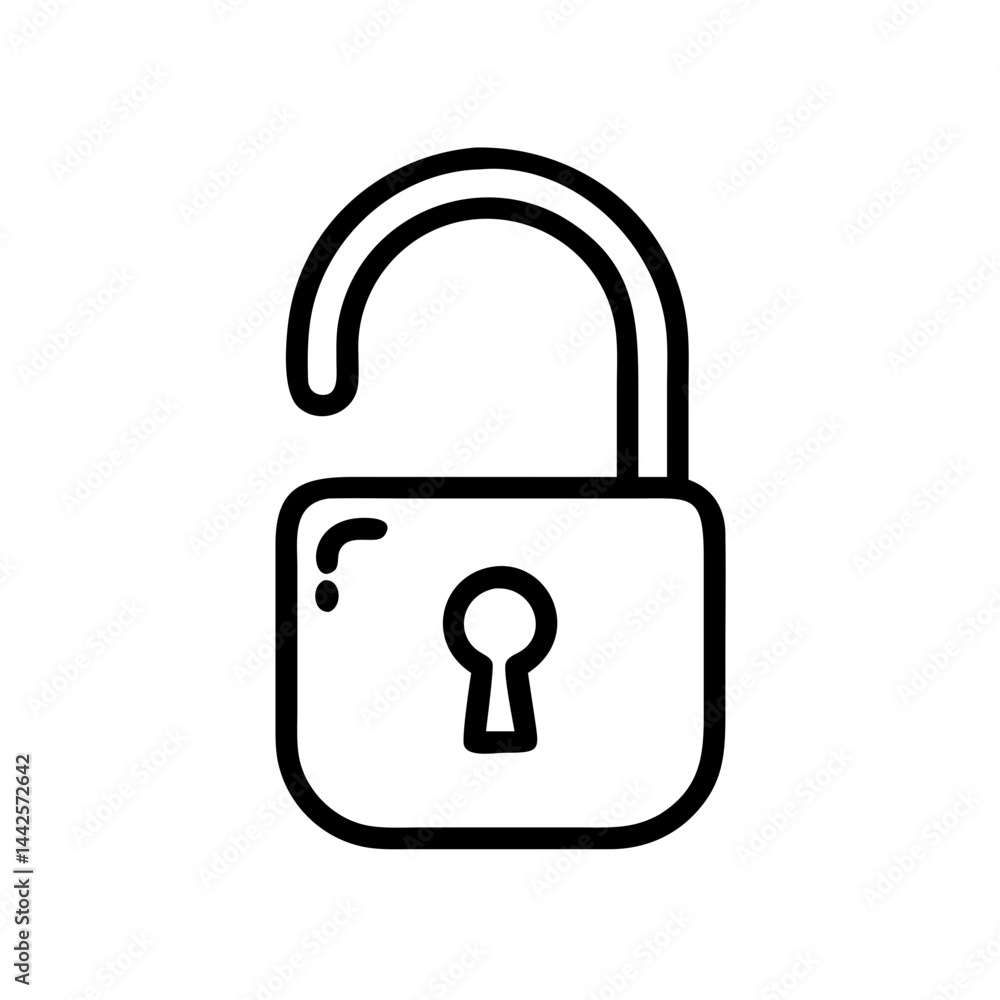 Unlock Symbol - Minimalist Line Art on White Background Unlock Symbol - Minimalist Line Art on White Background