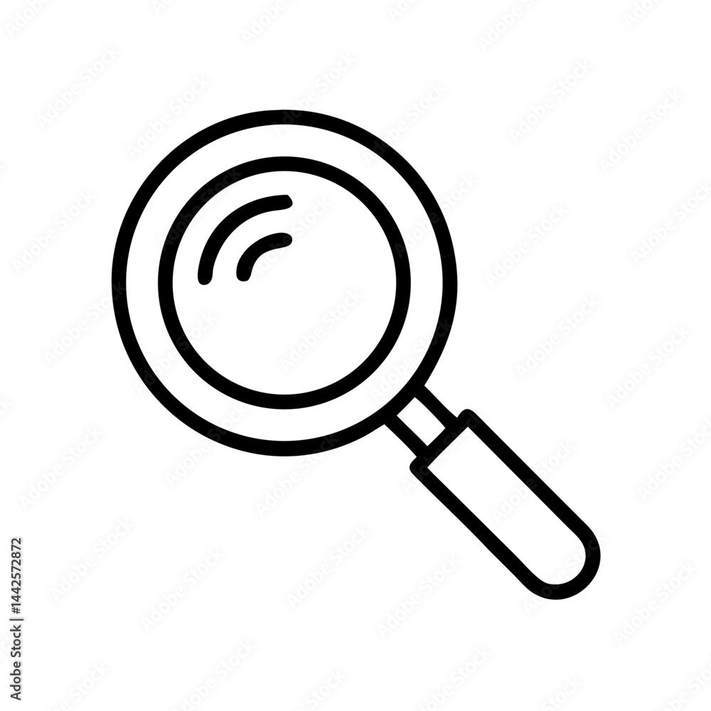 Magnifying glass icon in minimalist style with black outline Magnifying glass icon in minimalist style with black outline