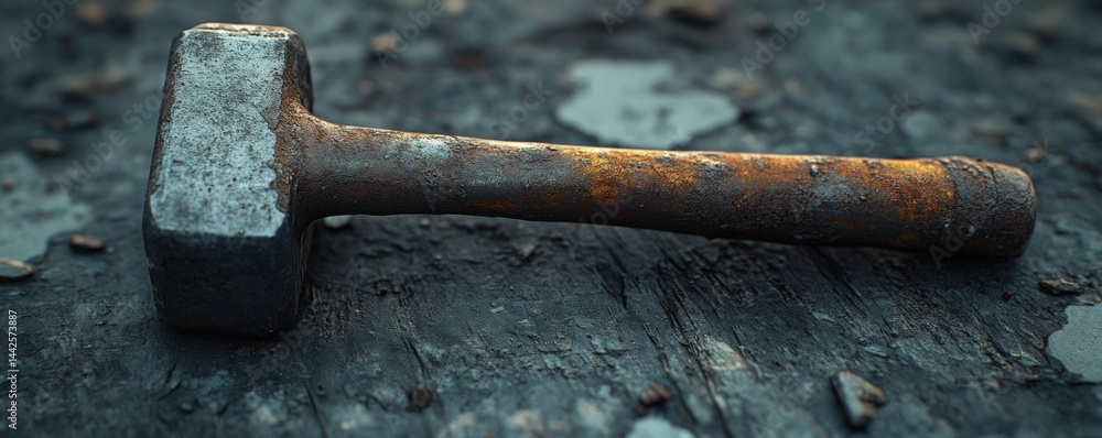 Rusty sledgehammer on a weathered surface Rusty sledgehammer on a weathered surface