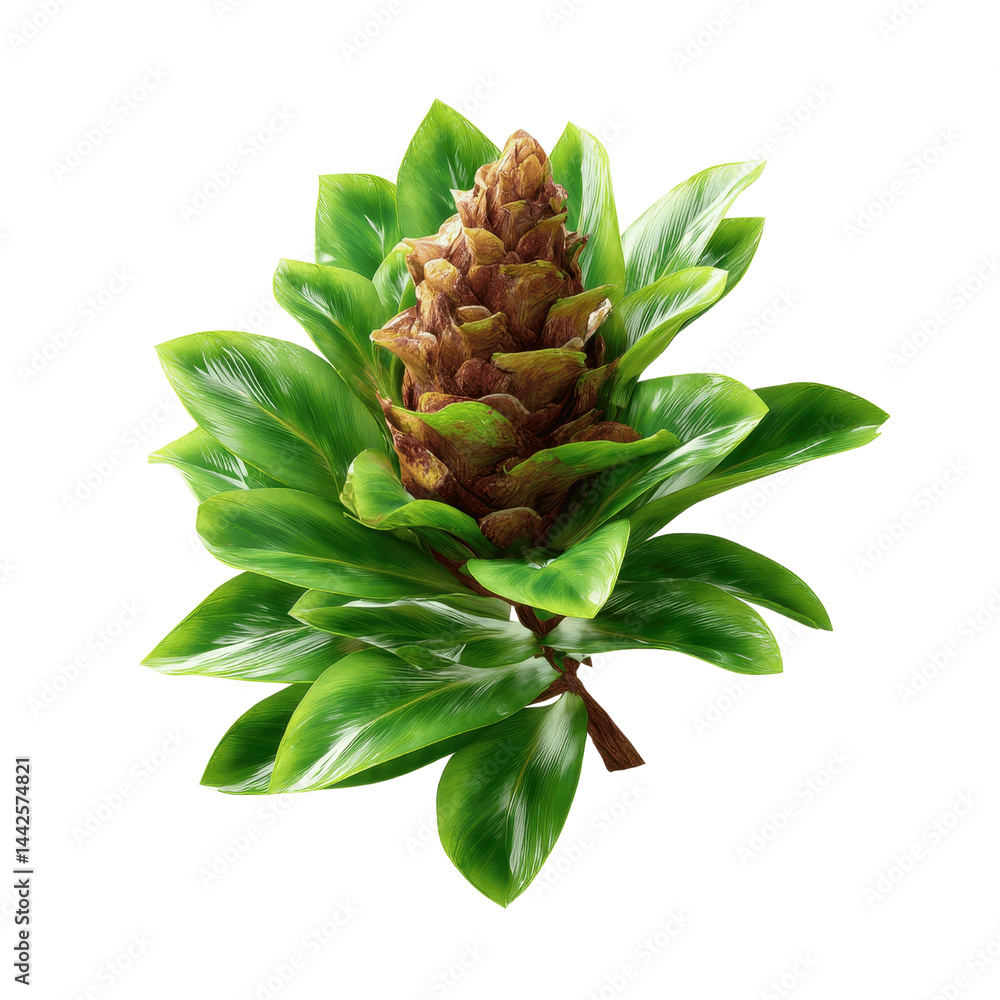 Fototapeta premium Lush Green Costus Spectabilis Plant with Unique Cone-Shaped Flower