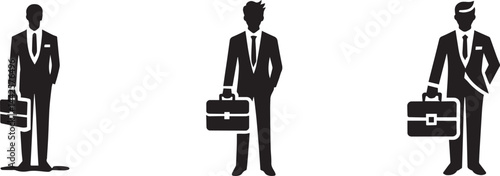 Businessman silhouette icon set, black and white vector figure
