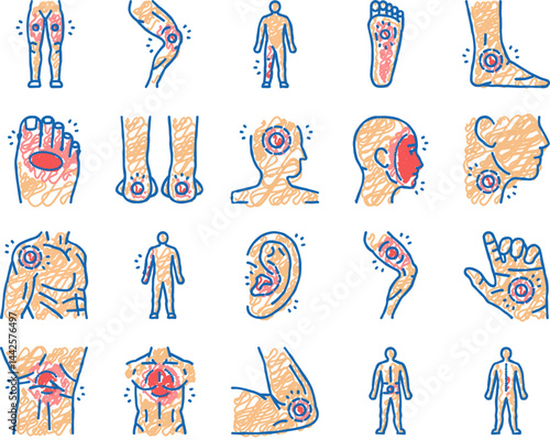 pain body ache health back icons hand drawn