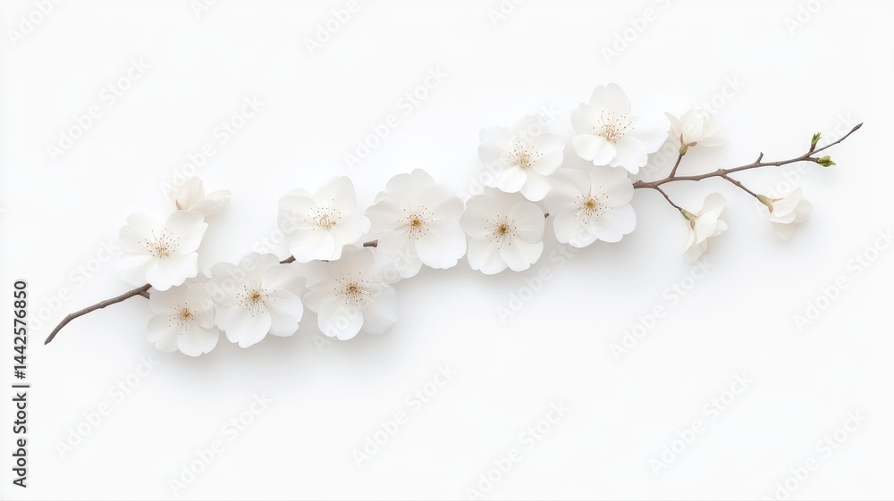 Delicate Cherry Blossom Branch on White Background cherry blossoms branch floral white background Delicate Cherry Blossom Branch on White Background cherry blossoms branch floral white background