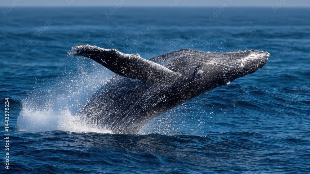 Fototapeta premium Humpback Whale Breaching: Majestic Ocean Spectacle