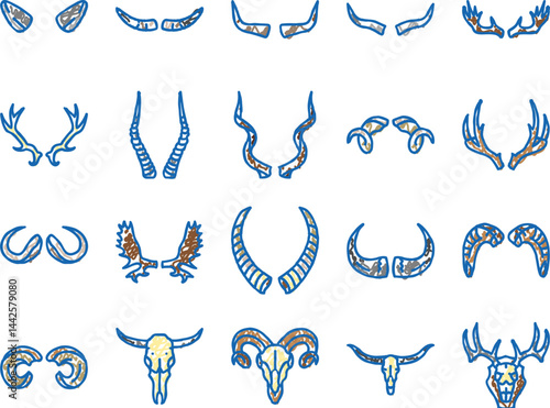 horn animal wildlife nature icons hand drawn