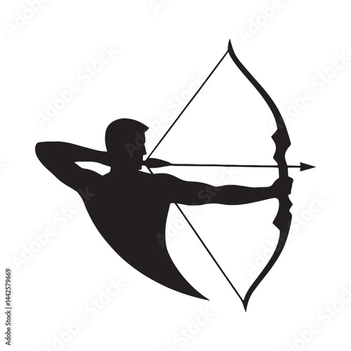 Warrior’s Longbow silhouette, timeless mark of a skilled archer – Longbow illustration – Minimalist Longbow vector – Weapon silhouette

