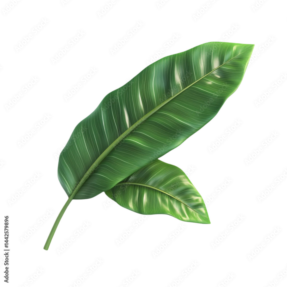 Fototapeta premium Lush green tropical leaves against a vibrant striped background a summery design