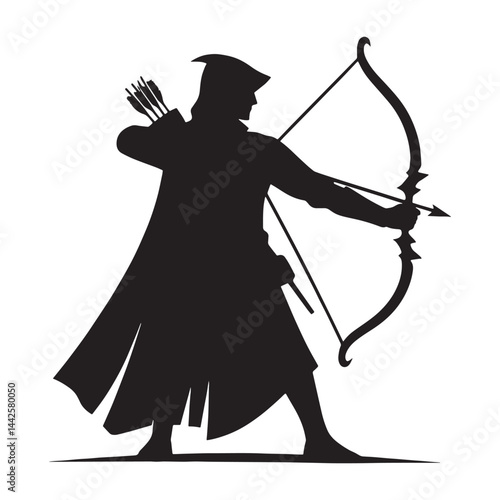 Ancient Longbow silhouette, echo of historical battles and legends – Longbow illustration – Minimalist Longbow vector – Weapon silhouette

