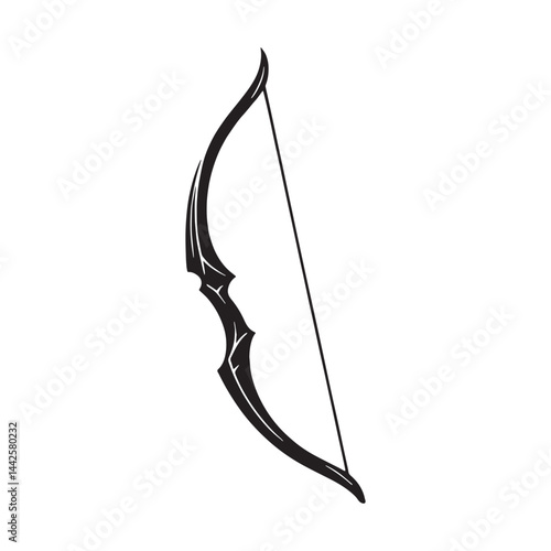 Traditional Longbow silhouette, precision and heritage combined – Longbow illustration – Minimalist Longbow vector – Weapon silhouette

