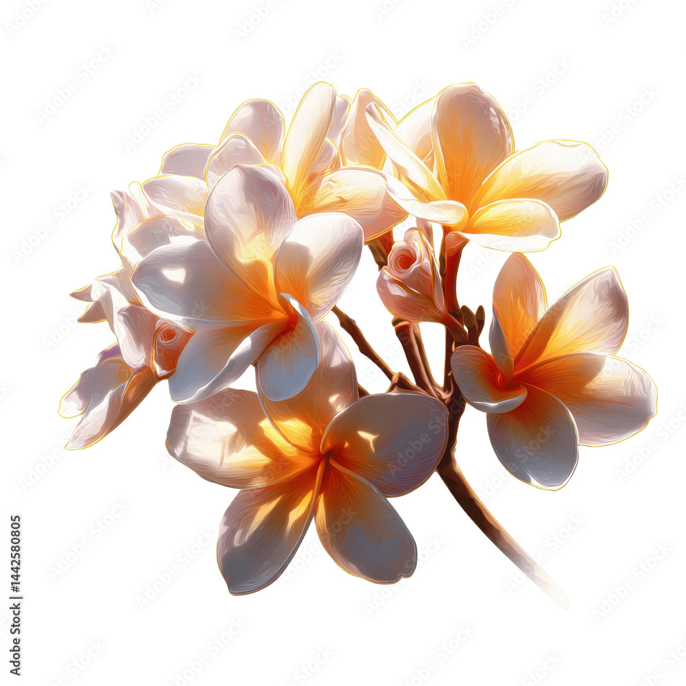 Fototapeta premium Luminous Plumeria Blossoms A Cluster of Fragrant Tropical Flowers