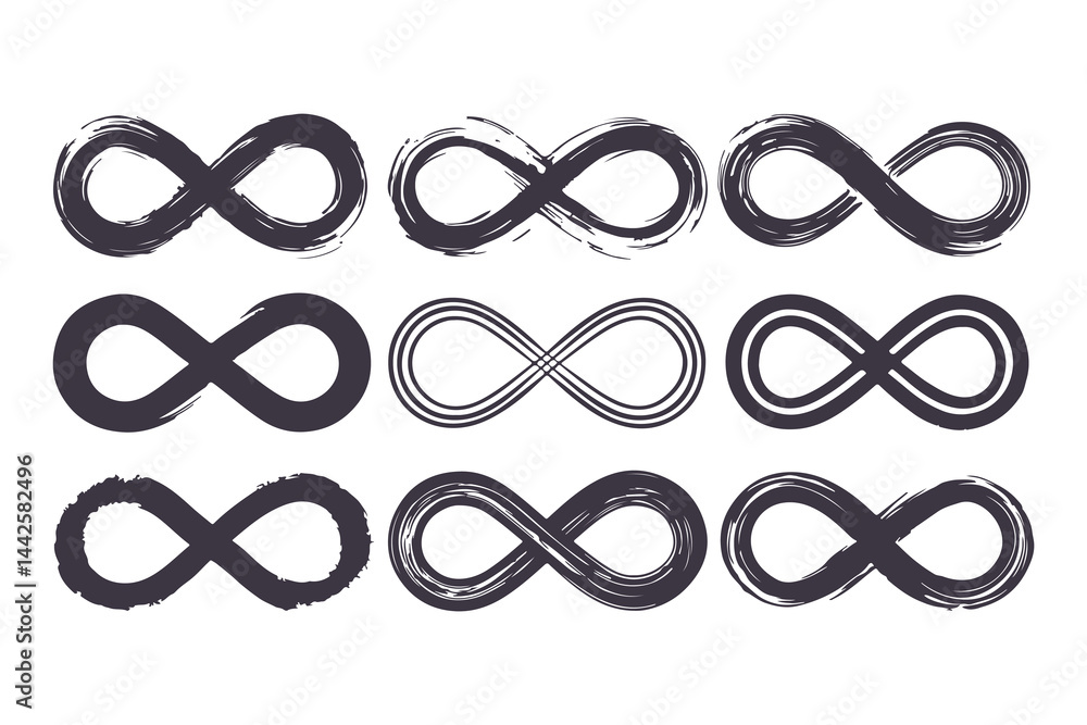 Fototapeta premium Infinity Symbols Vector Collection. Black Infinity Illustrations on White Background in Classic, Minimal, and Artistic Styles for Logos, Branding, and Math Concepts