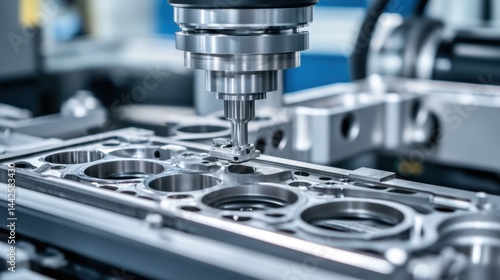 High-tech automotive engine parts being machined by automated robotic tools