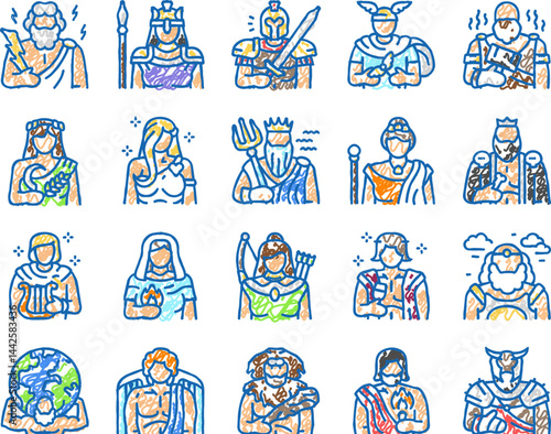 greek god mythology ancient icons hand drawn