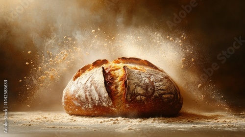 Wallpaper Mural A traditional sourdough bread with a dark crust and flour dusting on a taupe background  Torontodigital.ca