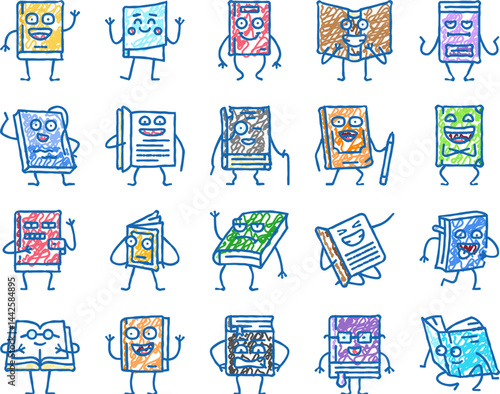book character education library icons hand drawn