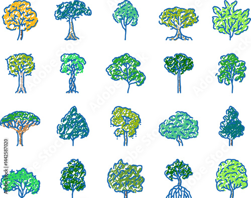 rainforest jungle amazon nature icons hand drawn