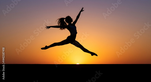 Wallpaper Mural Silhouetted dancer leaps at sunset expressing freedom and joy inspiring healthy active lifestyle Torontodigital.ca