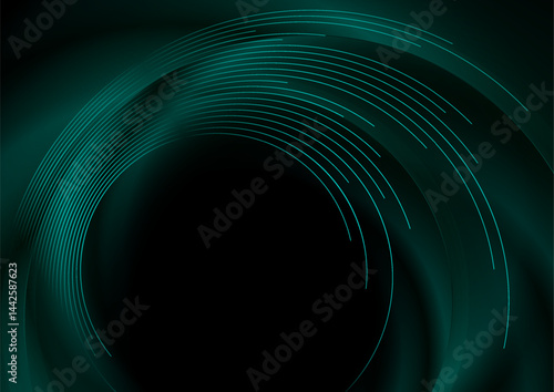 Dark blue smooth abstract geometric background with circular lines. Vector minimal futuristic design
