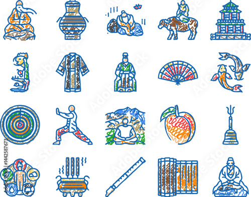 taoism yang yin ying chinese icons hand drawn