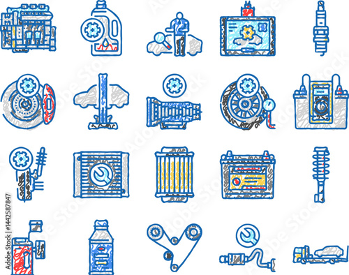 car mechanic repair service icons hand drawn