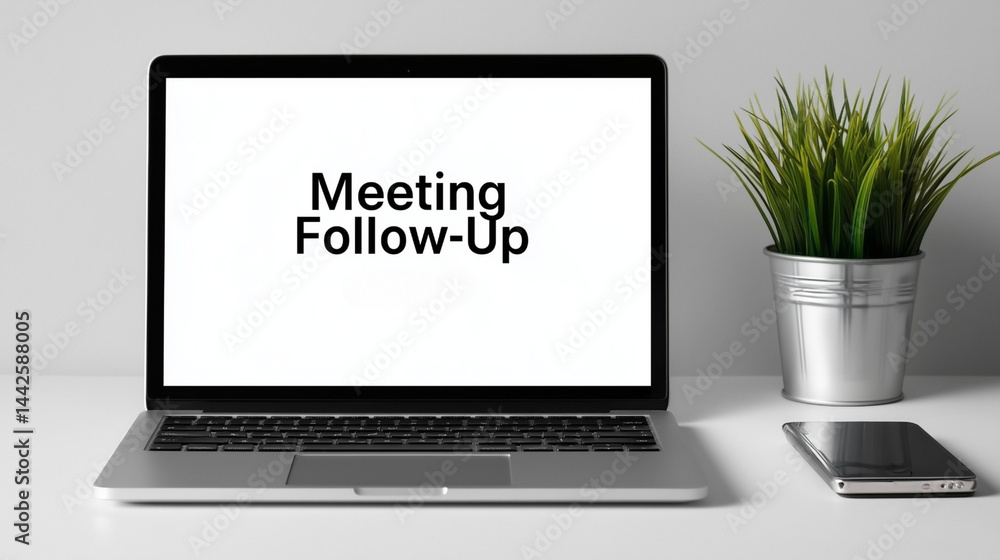 Fototapeta premium Laptop screen showing meeting follow-up reminder 