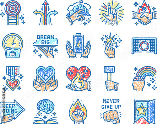 motivation succes challenge icons hand drawn