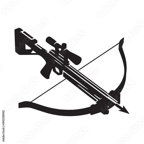 Vintage Crossbow silhouette, a nod to old-world craftsmanship – Crossbow illustration – Minimalist Crossbow vector – Weapon silhouette

