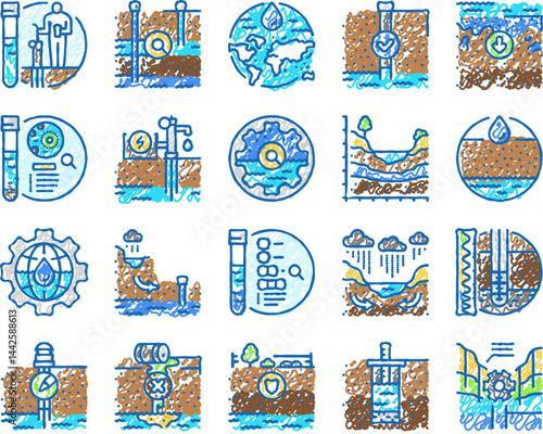hydrogeologist industrial icons hand drawn