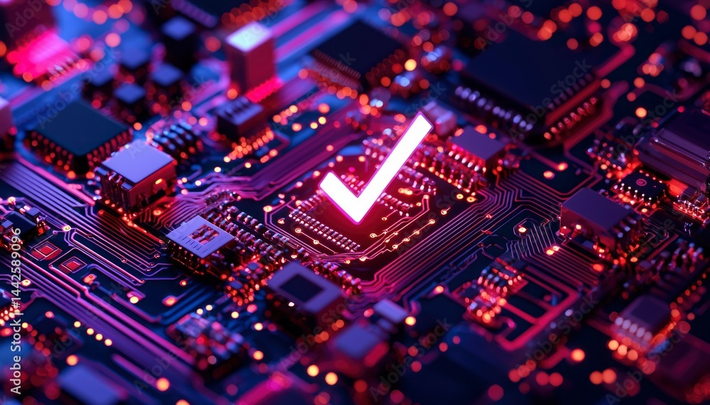 Circuit board with checkmark Circuit board with checkmark