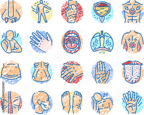 disease symptom health icons hand drawn