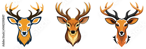 Stylized Deer Heads Illustration, bundle of deer heads, deer head