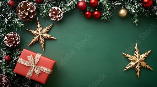 Festive Christmas Background Green Gift Stars