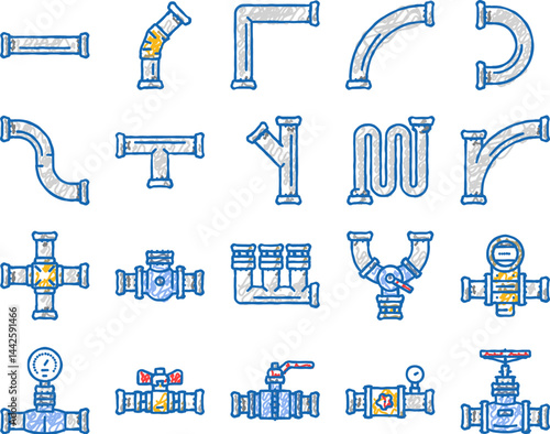 pipeline oil industry gas pipe icons hand drawn
