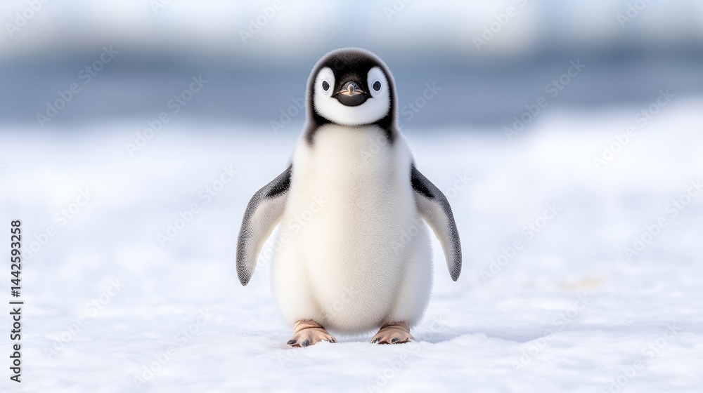 Fototapeta premium Cute penguin chick on ice