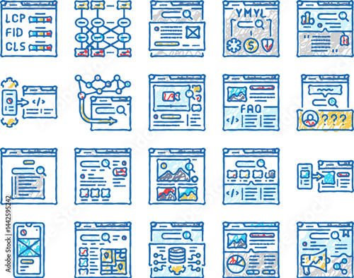 seo digital optimization strategy icons hand drawn