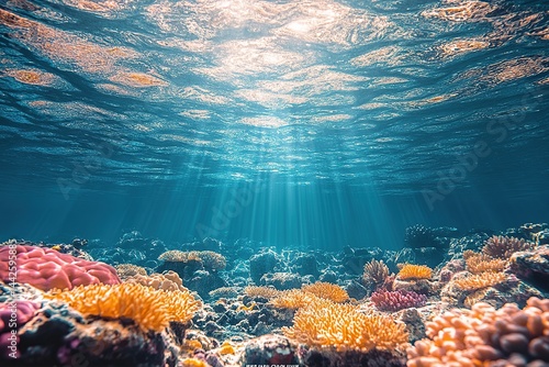 Obraz na płótnie Colorful coral reef displays vibrant marine life and sunlit underwater beauty w salonie