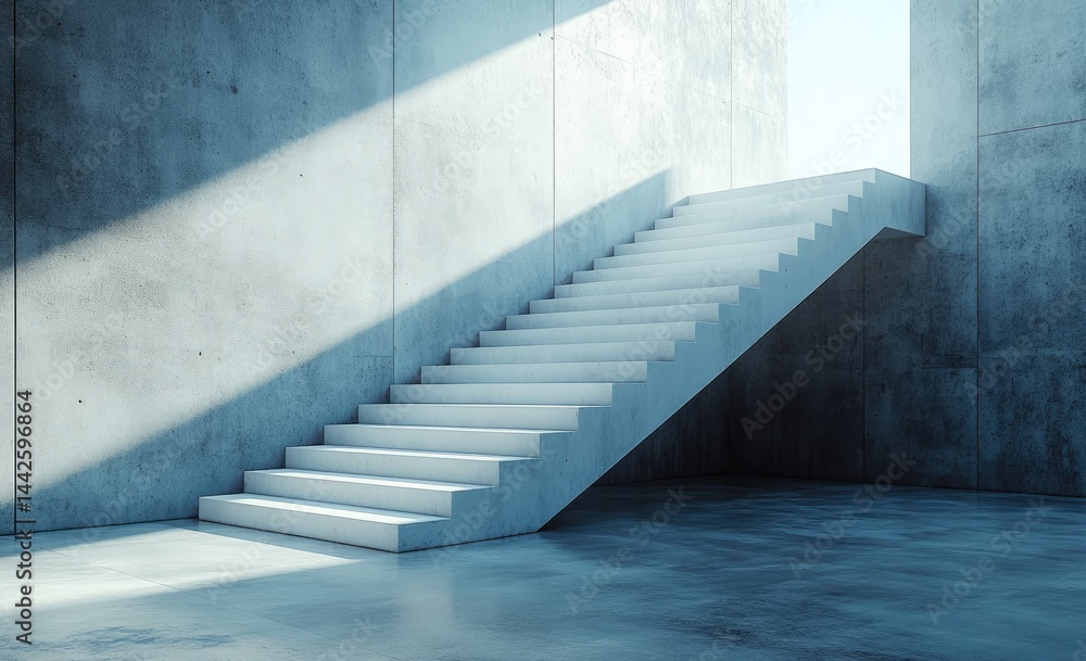 Fototapeta premium Modern concrete staircase in a minimalist interior space.