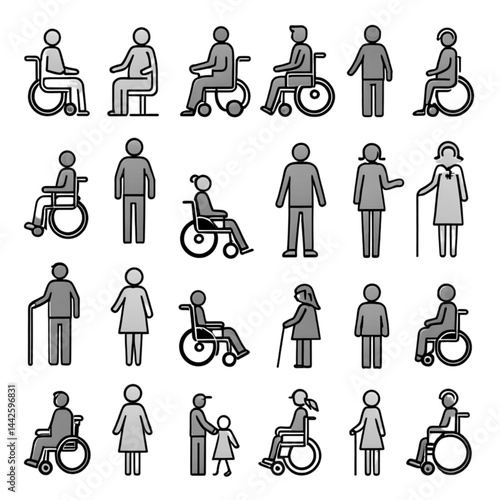 バリアフリー福祉アイコンセット（シンプルライン）｜Accessibility and Welfare Line Icon Set