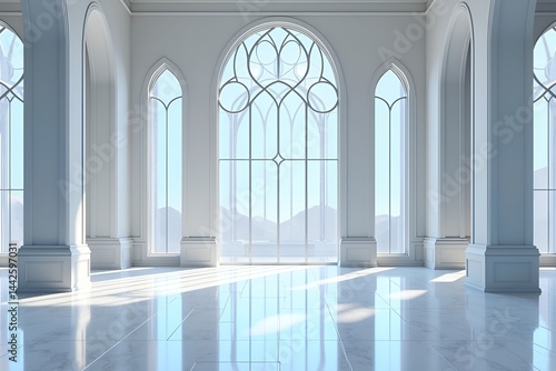 Wallpaper Mural Futuristic Modern Palace Interior with Icy Blue Stained Glass and Sleek Marble Reflections – Minimalist Luxury Background Torontodigital.ca