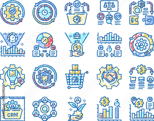 business process efficiency icons hand drawn