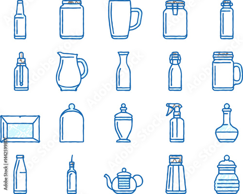 glass packaging bottle product icons hand drawn