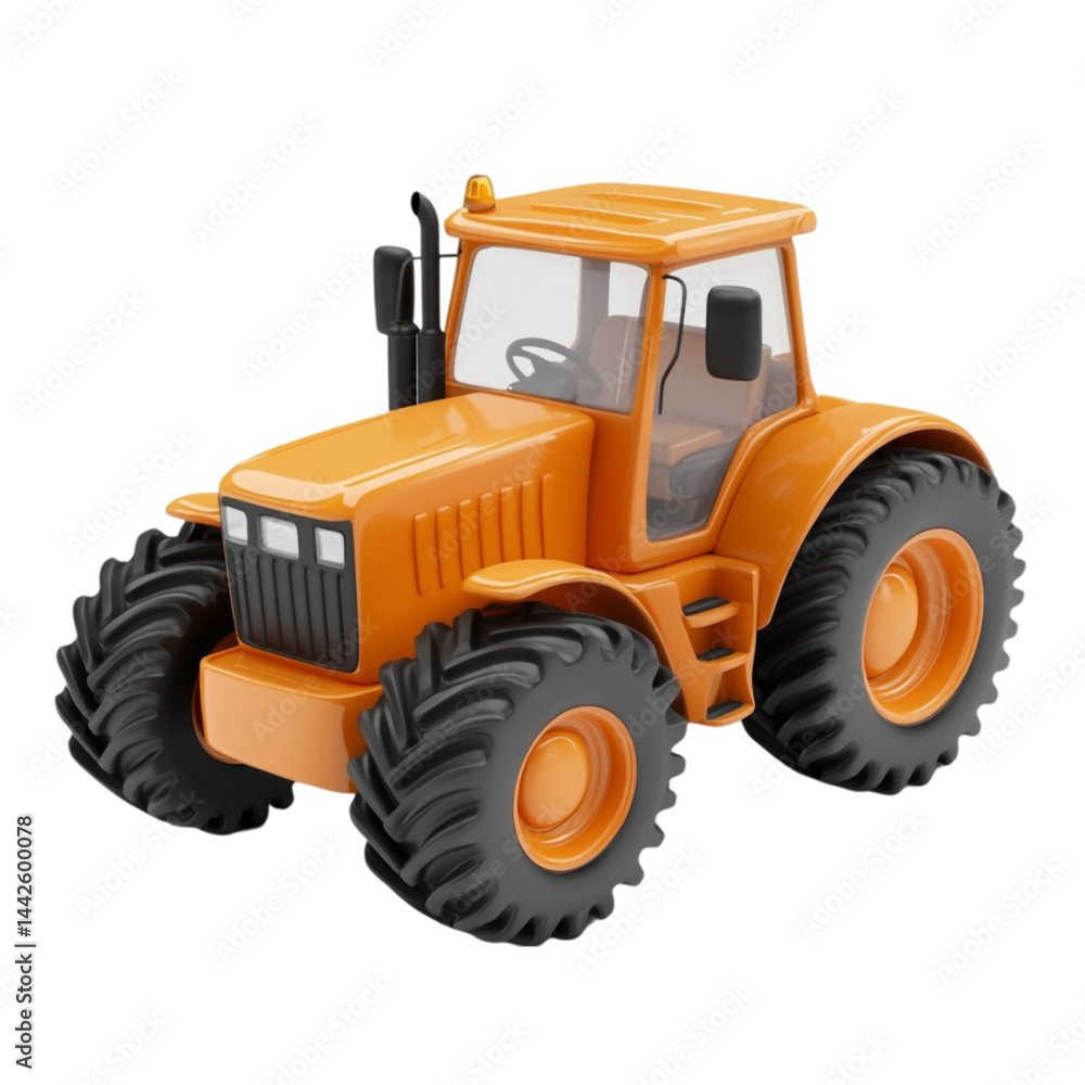 Orange tractor with large wheels powerful farm equipment agriculture machine strong vehicle Orange tractor with large wheels powerful farm equipment agriculture machine strong vehicle