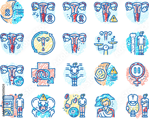 woman health medical care icons hand drawn