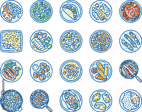 fish dishes icons hand drawn