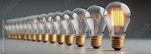 Row of unlit light bulbs representing energy challenges across Europe photo